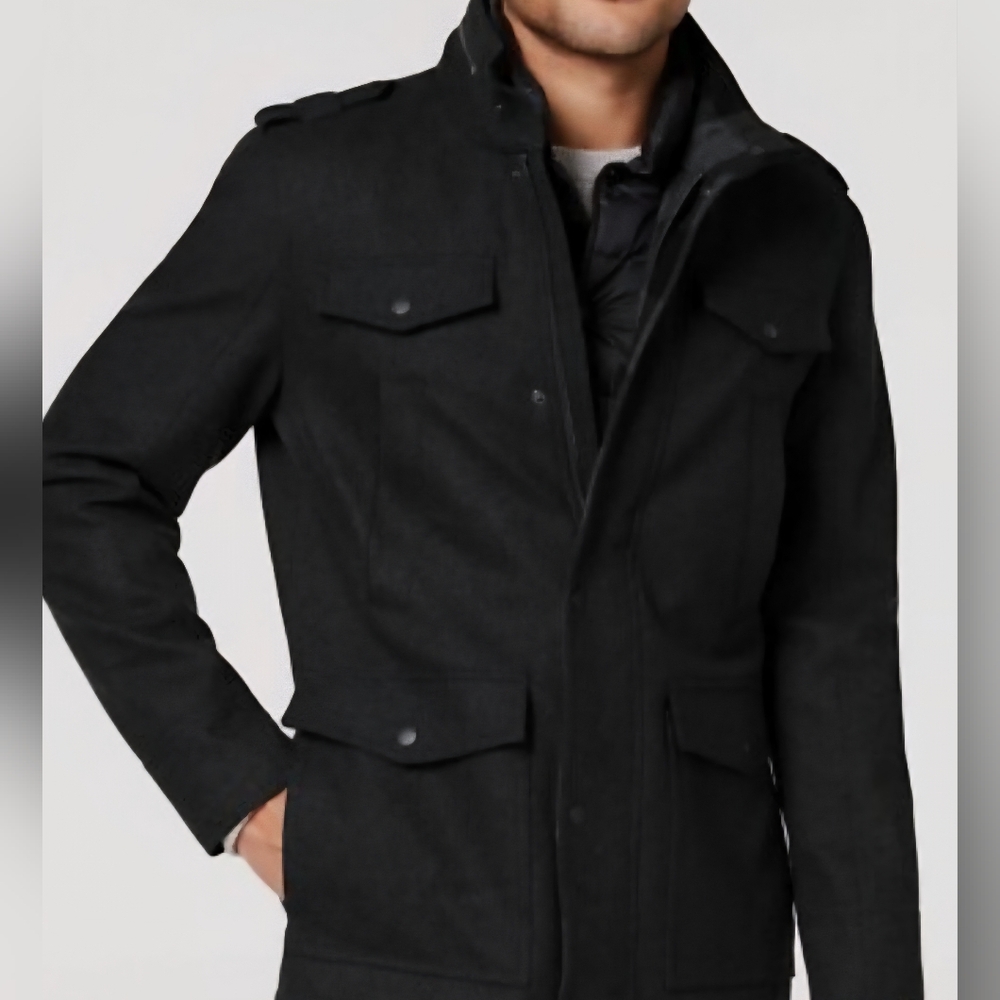 NWOT Guess Wool-Blend Insulated Military Quilted Coat Jacket